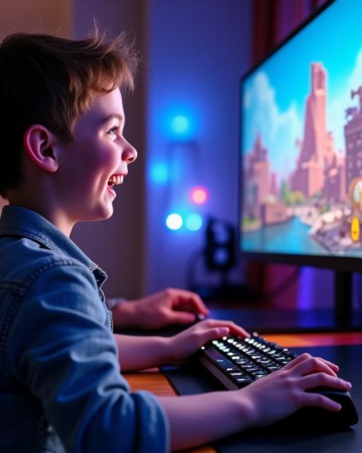 ゲーミングPCで遊ぶ子供